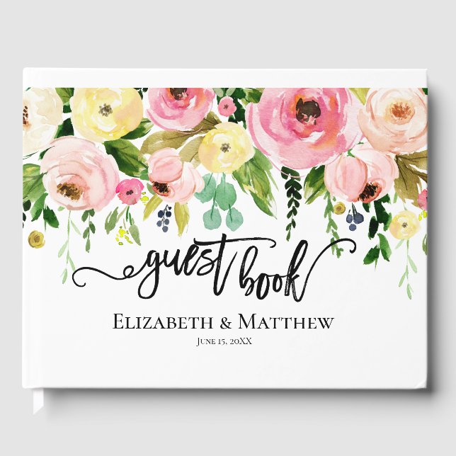 Livro De Visitas Watercolor Flowers Weding Guest Book (Frente)