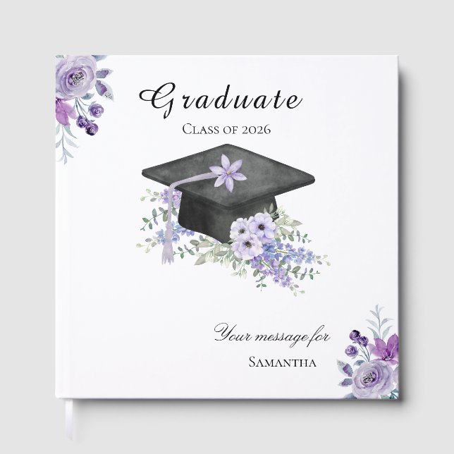 Livro De Visitas Watercolor Lavander Purple Floral Graduation (Frente)
