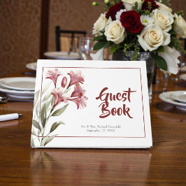 Livro De Visitas Watercolor Maroon Floral Wedding