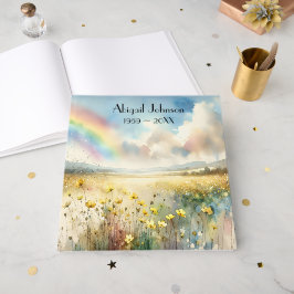 Livro De Visitas Watercolor Rainbow In Wildflower Meadow