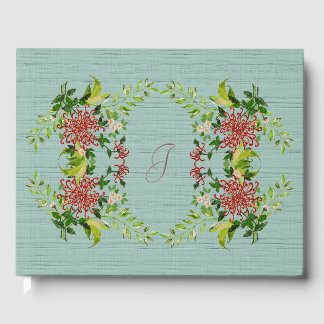 Livro De Visitas Watercolor Red Gerbera Daisy com Greenery