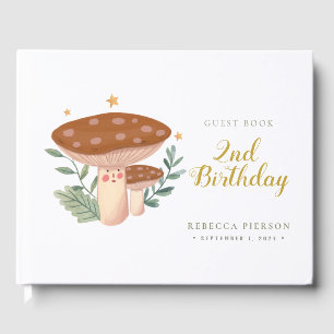 Livro De Visitas Watercolor Red Mushroom Birthday Guest Book