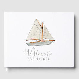Livro De Visitas Watercolor Sailboat Beach House