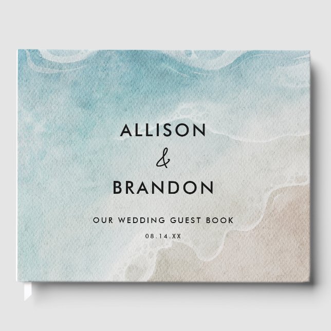 Livro De Visitas Watercolor Summer Beach Wedding Photo (Frente)