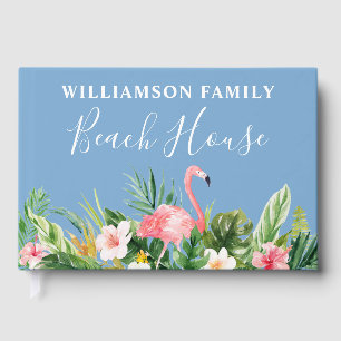 Livro De Visitas Watercolor Tropical Floral Family Beach House Blue