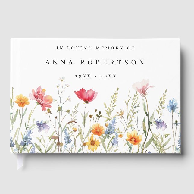 Livro De Visitas Watercolor Wildflower Memorial Service (Frente)
