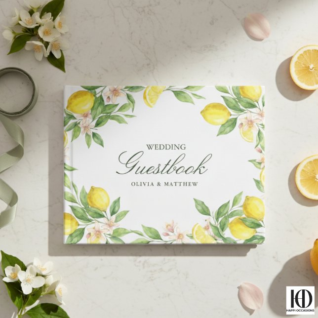 Livro De Visitas Watercolor Wreath Mediterranean Citrus Wedding (Criador carregado)
