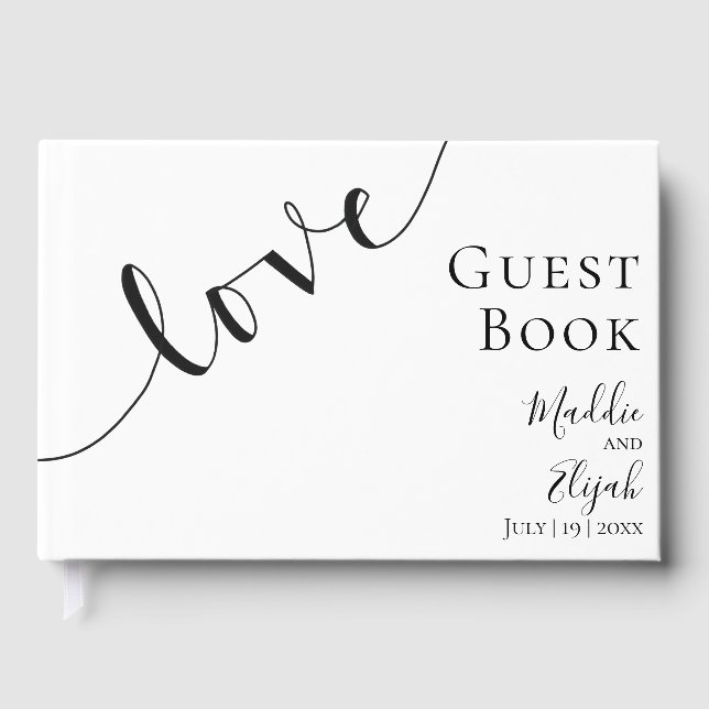 Livro De Visitas Wedding, Elegant, Black & White Simple, Script, (Frente)