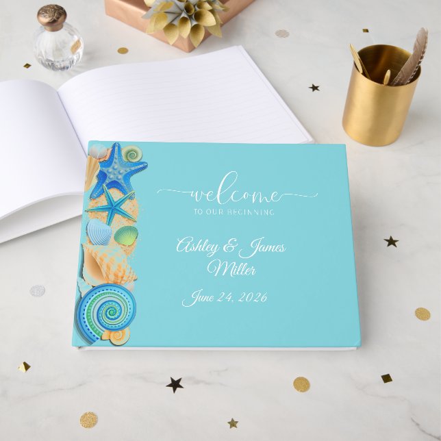 Livro De Visitas Wedding Guest Book-Beach Shells (Frente aberta)