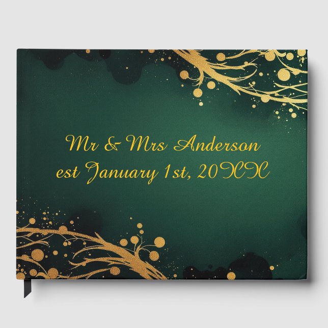 Livro De Visitas Wedding Guest Book Dark Green and Gold Design (Frente)