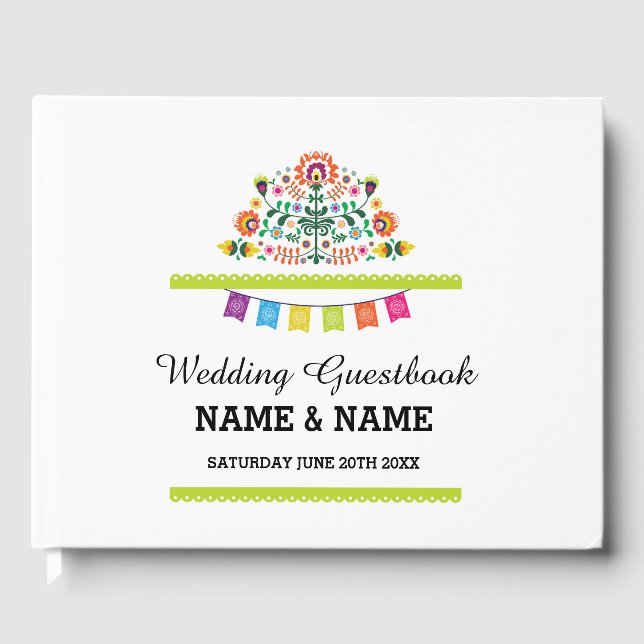 Livro De Visitas Wedding GuestBook Fiesta México Floral Rustic (Frente)