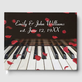 Livro De Visitas Wedding Red Rose Petals on Piano Keys