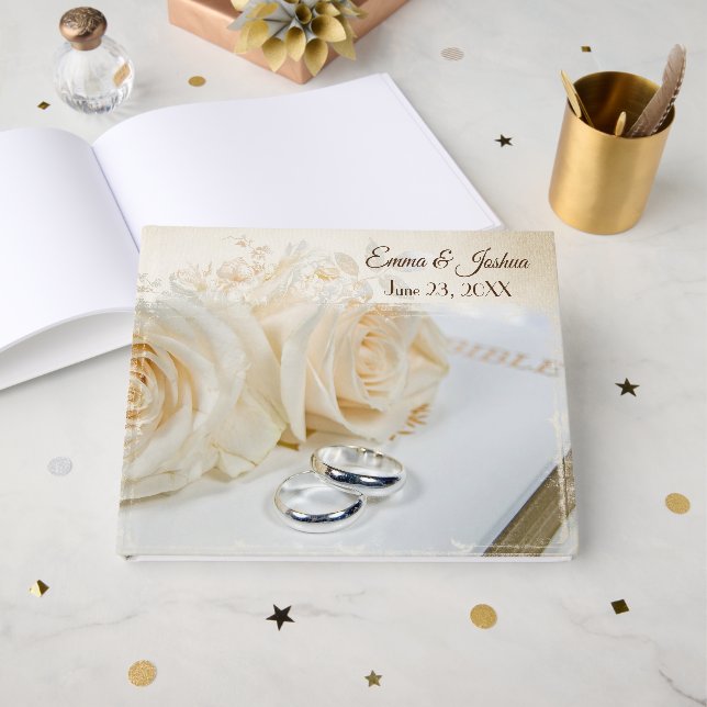 Livro De Visitas Wedding Roses and Rings (Frente aberta)