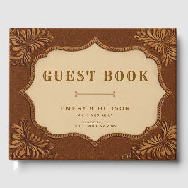 Livro De Visitas Western Tooled Rustic Terracotta Elegant Wedding