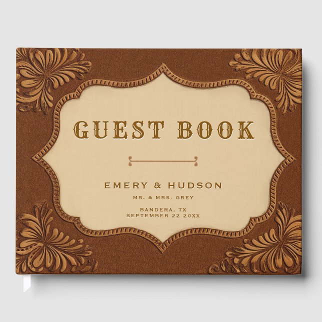 Livro De Visitas Western Tooled Rustic Terracotta Elegant Wedding (Frente)