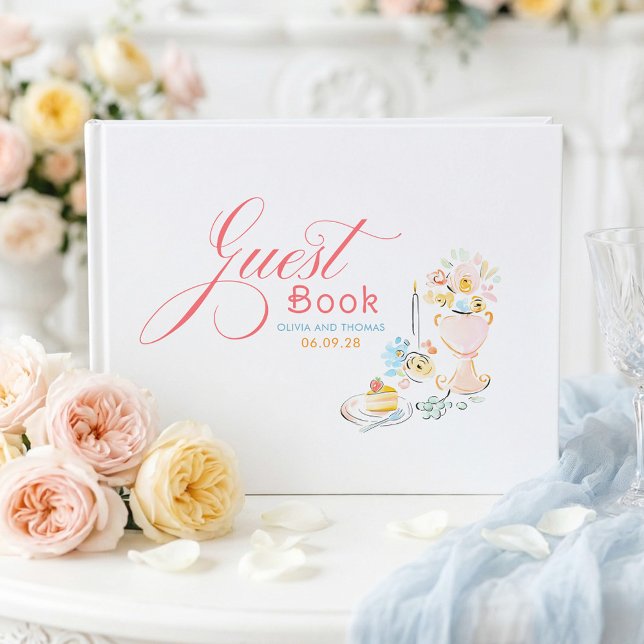 Livro De Visitas Whimsical Funky Floral Quirky Hand Drawn Wedding (Whimsical Floral Pastel Wedding Guest Book)