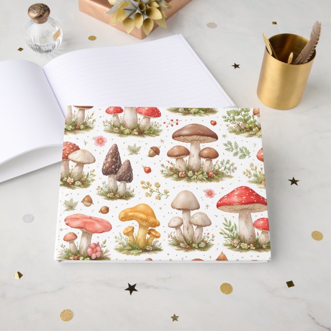 Livro De Visitas Whimsical Mushroom Pattern – Vintage Botanical  (Frente aberta)