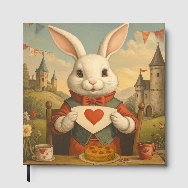 Livro De Visitas Whimsical White Rabbit Hearts Enchanted Wonderland (Frente)