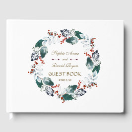 Livro De Visitas Whimsical Winter Santa Berries Wreath