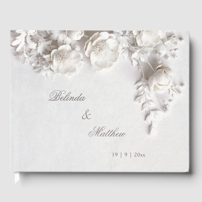 Livro De Visitas White 3D Floral Roses | Wedding (Frente)