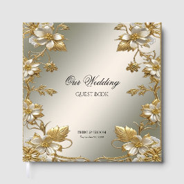 Livro De Visitas White Floral Dourado Ornamentado Guest Book