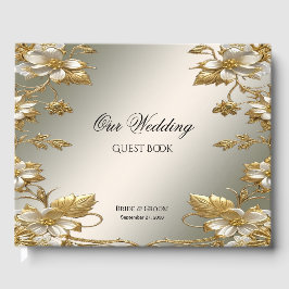 Livro De Visitas White Floral Dourado Ornamentado Guest Book
