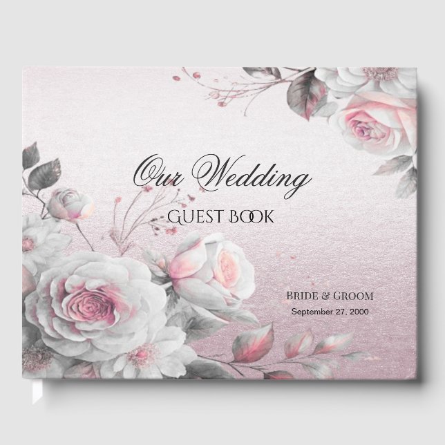 Livro De Visitas White Floral Guest Book cor-de-rosa (Frente)