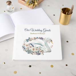 Livro De Visitas White Floral Swan Wedding