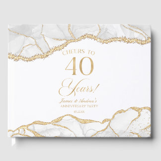 Livro De Visitas White Gold Agate 40th Wedding Anniversary Party