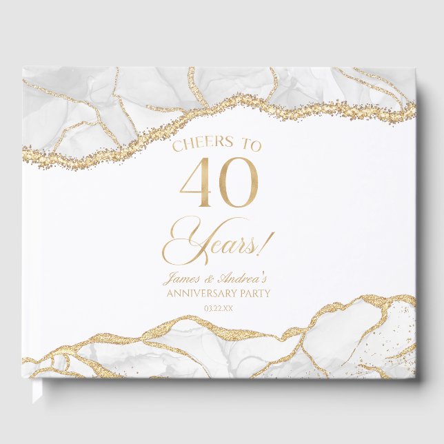 Livro De Visitas White Gold Agate 40th Wedding Anniversary Party (Frente)