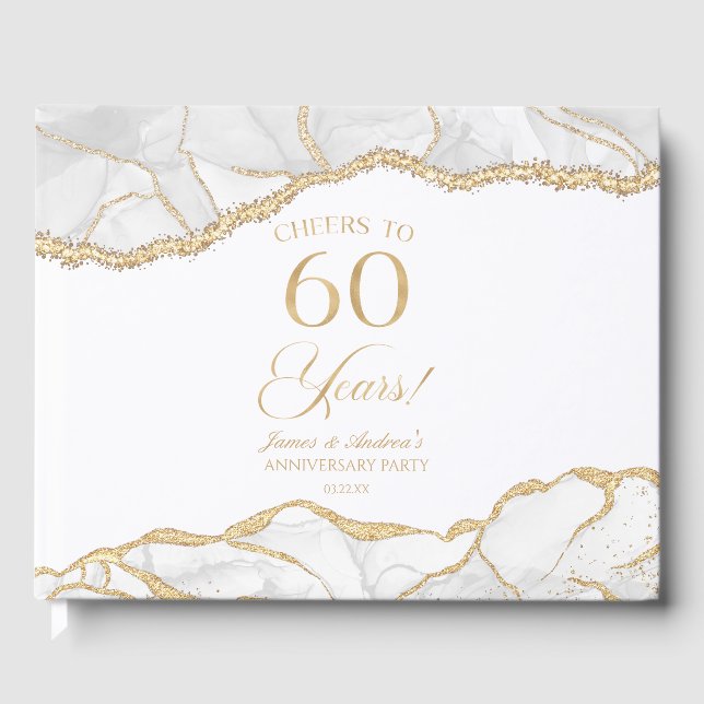 Livro De Visitas White Gold Agate 60th Wedding Anniversary Party (Frente)