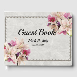 Livro De Visitas White Lily Floral Marble Guestbook