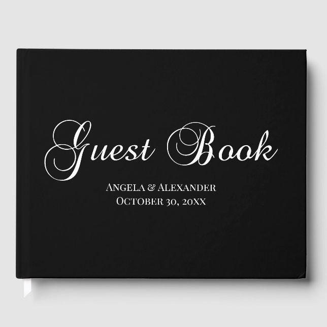 Livro De Visitas White on Black Decorative Script Personalizado (Frente)