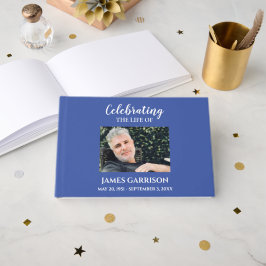 Livro De Visitas White on Blue Celebration of Life With Photo Guest