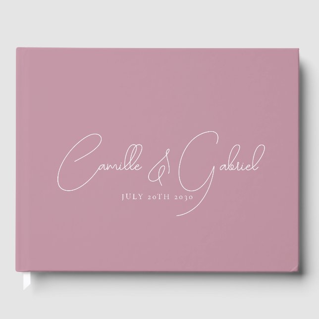 Livro De Visitas White Script Names Casamento Dusty Pink Guest Book (Frente)