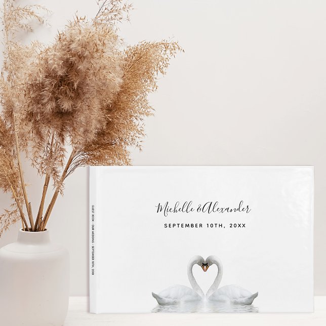 Livro De Visitas White swans love birds simple elegant wedding (Criador carregado)