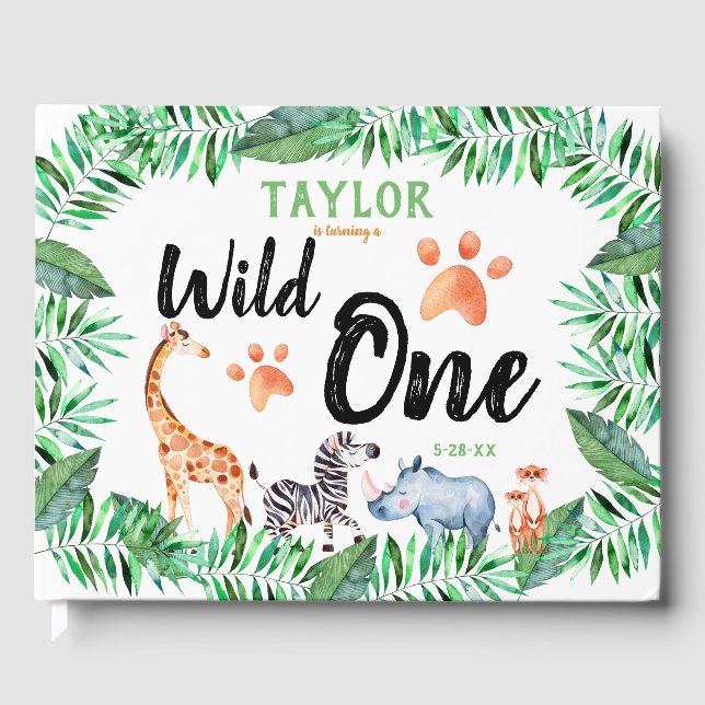 Livro De Visitas Wild One Safari Animal primeiro aniversario Party (Frente)