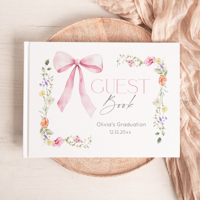 Livro De Visitas Wildflower Pink Bow Graduation party (Criador carregado)