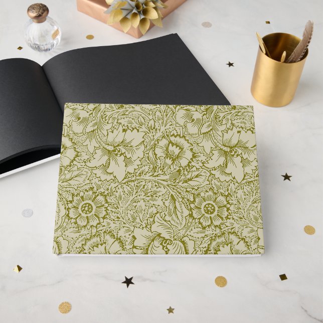 Livro De Visitas William Morris Poppy Classic Floral Green (Frente aberta)