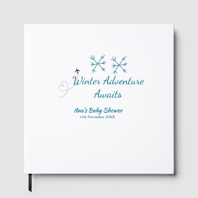 Livro De Visitas Winter Adventure awaits baby shower blue snowflake (Frente)