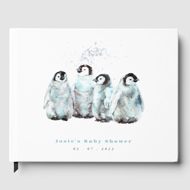 Livro De Visitas Winter Penguin Baby Shower (Frente)