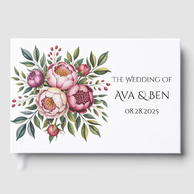Livro De Visitas Winterberry Primrose Watercolor Casamento Floral (Frente)