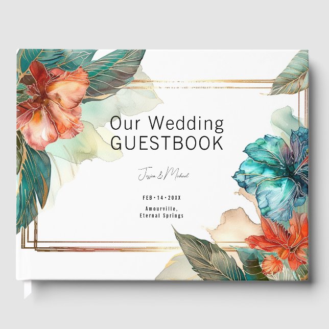 Livro De Visitas With photo teal Hibiscus Serenade Paradise (Frente)