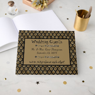 Livro De Visitas Wonderland Whimsy Black, Dourado casamento Guestbo