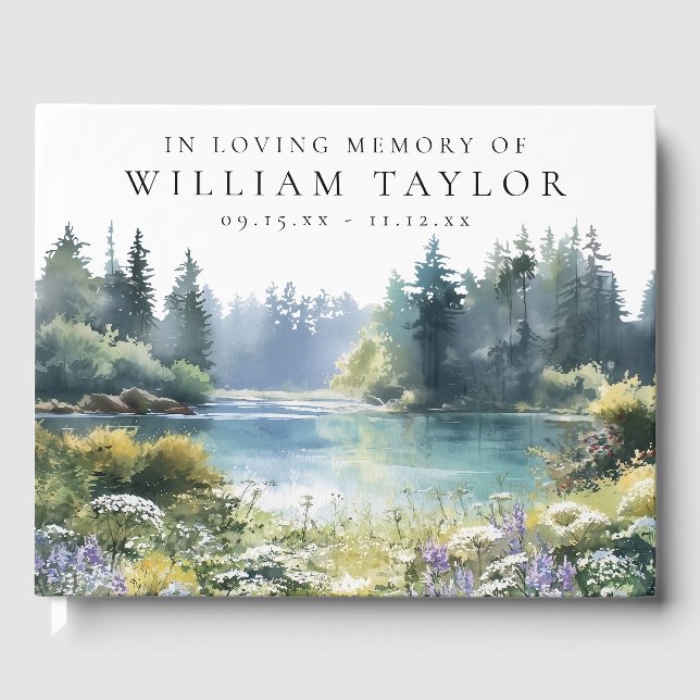 Livro De Visitas Woodland Floral Lake In Loving Memory Funeral (Frente)