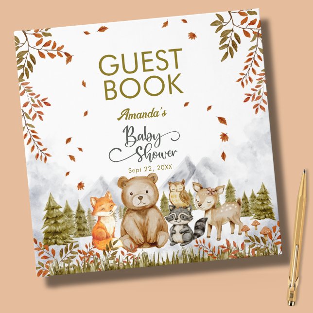 Livro De Visitas Woodland Forest Friends Baby Shower Guest Book (Criador carregado)
