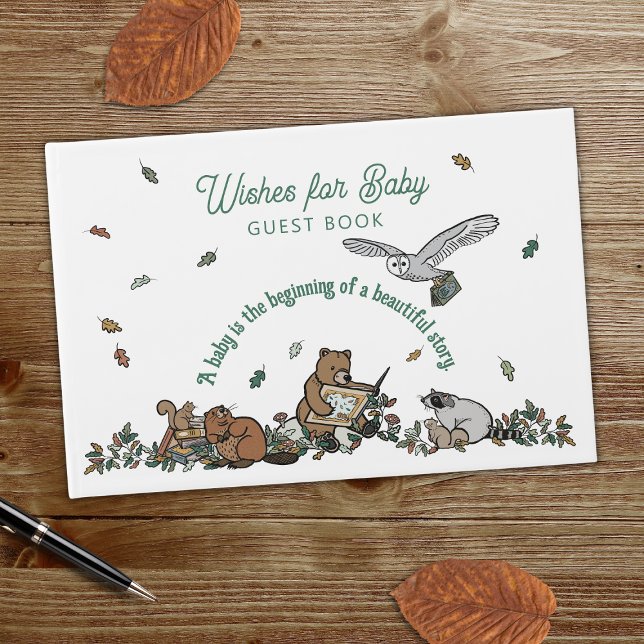 Livro De Visitas Woodland Storybook deseja Chá de fraldas (Wishes for Baby Guest Book )