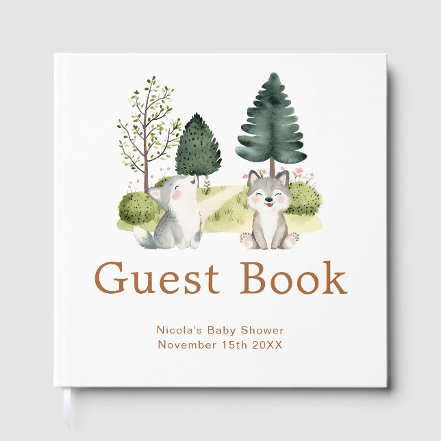 Livro De Visitas Woodland Wolf Baby Shower (Frente)