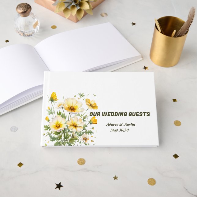 Livro De Visitas Yellow Spring Flowers Wedding (Frente aberta)