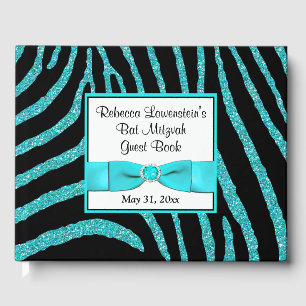 Livro De Visitas Zebra Glitter Bat Mitzvah Guestbook